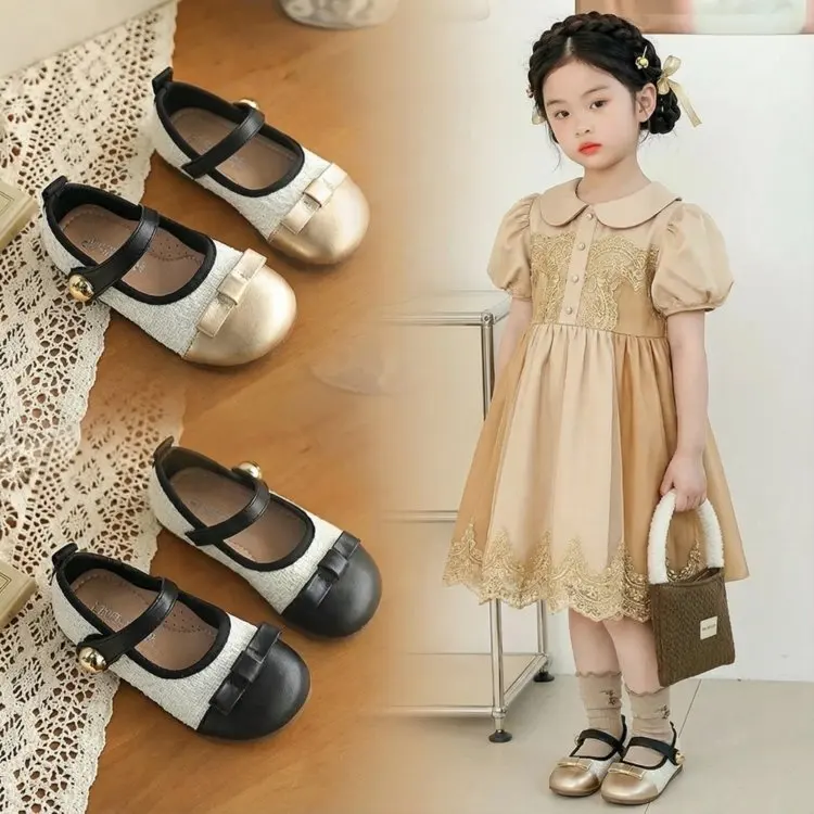 Girl's Leather Shoes Korean-style Fashion Spring Girls Leather Shoes Bowknot Trend Children Causal Princess Wedding Party Shoes