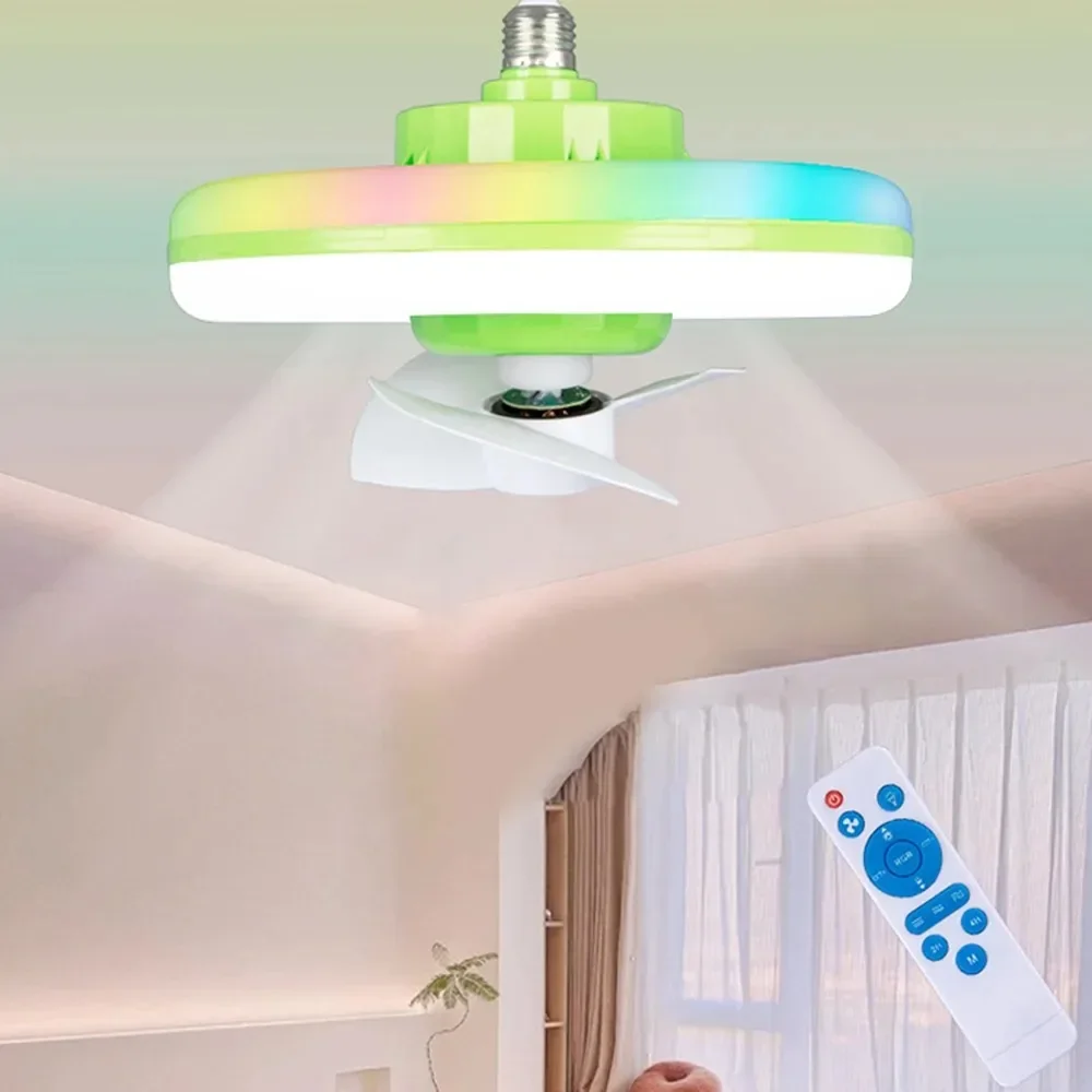 48W Rotatable Ceiling Fan Light 3-Speed E27 Socket Fan with Remote Control Timer Setting for Bedroom and Living Room