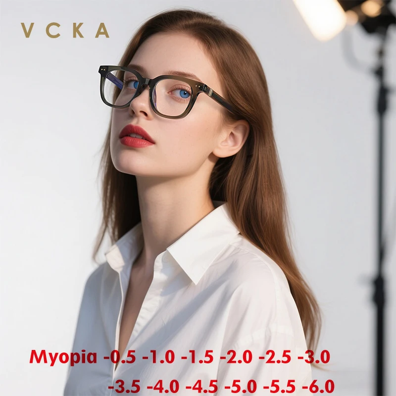 

VCKA High quality Myopia Glasses Frame Fashion NEW Men Women Anti-Blue Light Custom Prescription Optics Eyewear -0.50 to -6.0
