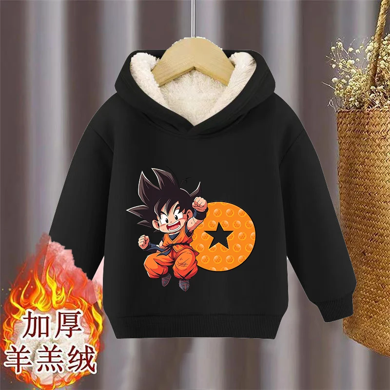 Dragon Ball Children Lamb Wool Pullover Hoodies Cartoon Anime A-Z Alphabet Series Sweatshirt Winter Warm Plush Home Clothing Top