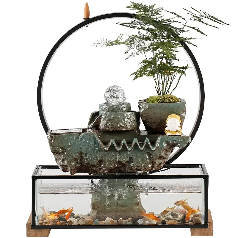 Small Desktop Fish Tank Circular Creative Ornament Office Home Decor Living Room Landscape