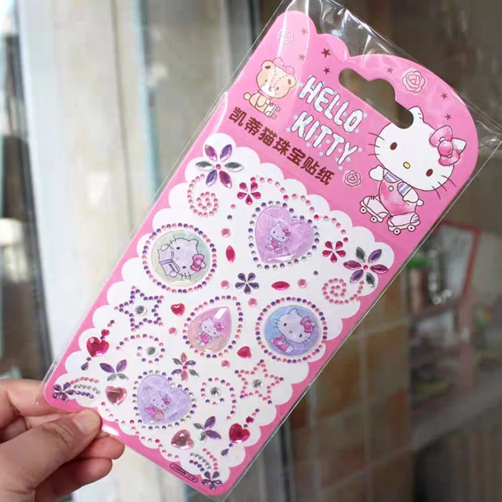 Genuine Sanrio Rhinestones Sticker Cartoon Hello Kitty Diy Craft Stickers Mobile Phone Laptop Decorative Decals Girl Gift