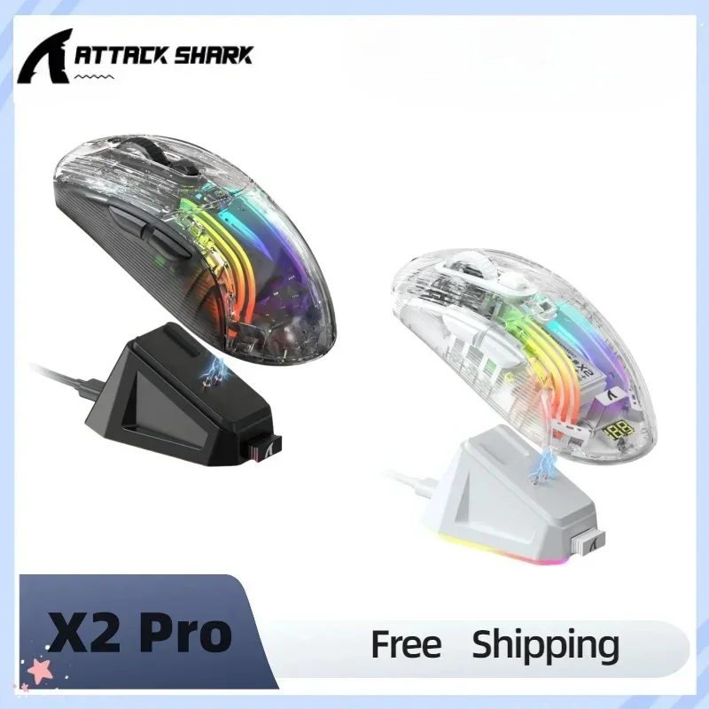 

ATTACK SHARK X2 Pro Triple Mode Wireless Transparent Shell Gaming Mouse RGB Rechargeable 4000 DPI Rechargeable Dock Mouse