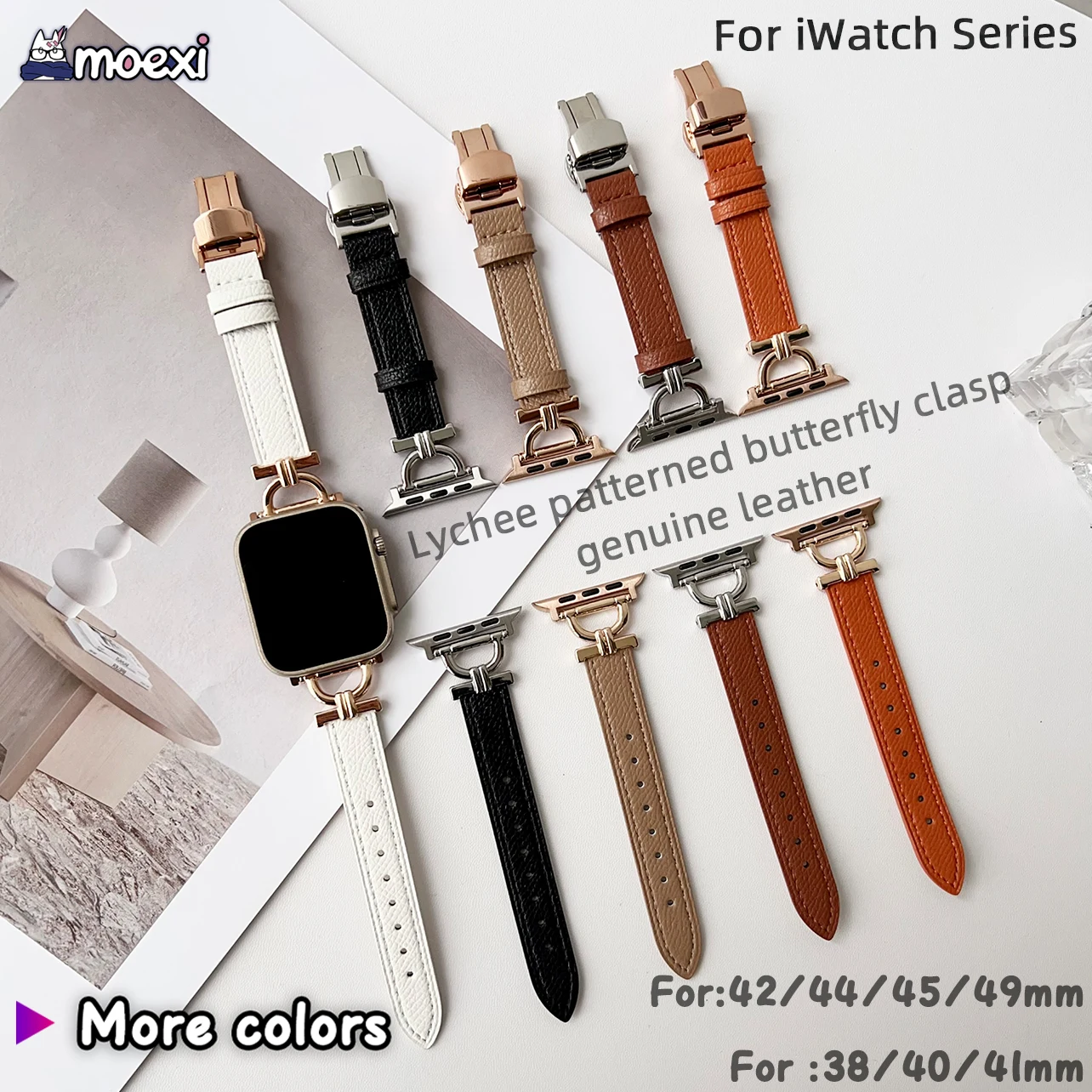 Lychee patterned genuine leather Strap for iwatch HK10 HK9 Pro Max 44/45mm42/38mm 49mm DT70+ HK8 H12 Ultra DT8 Plus S9 SE Band