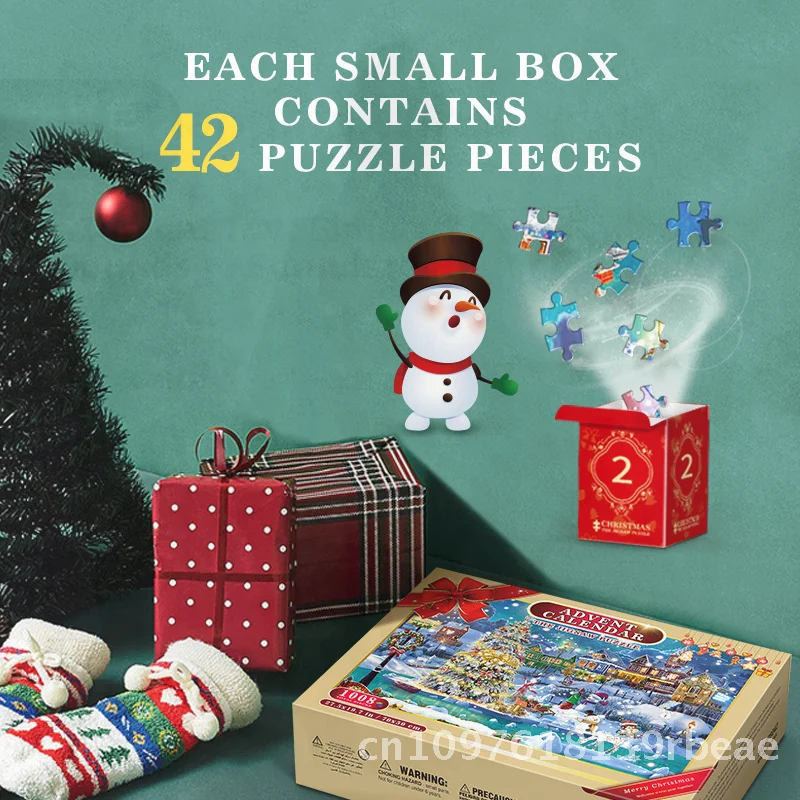 عيد الميلاد العد التنازلي لغز لعبة 1008 قطع الإبداعية ورقة صندوق أعمى هدية للأطفال 4-6 سنة لتقوم بها بنفسك لغز مسطح