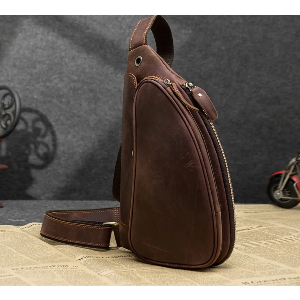 

New Leather Shoulder Outdoo R Fashion Men's Crossbody Large Capacity Multi-pocket Expanded Chest Bag for Men Versatile High-end