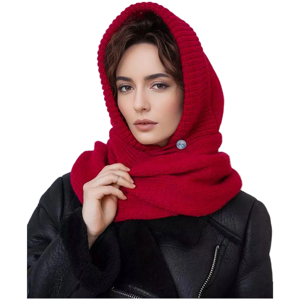 Unisex Knitted Hooded Scarf for Men and Women Winter Neck Warmer with Drawstring Closure One Size Fits All 72x57cm