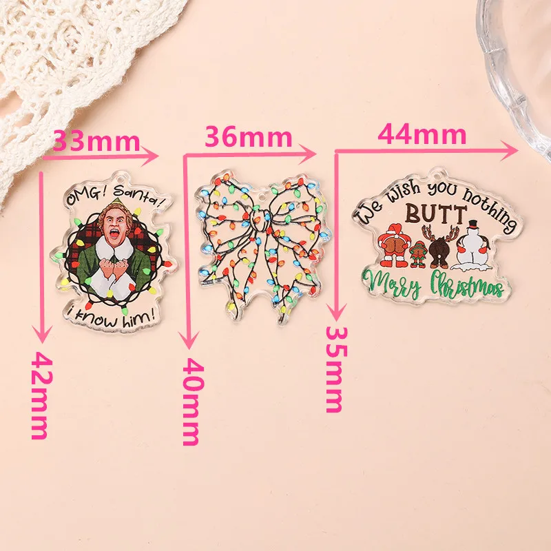 6Pcs/Lot Christmas Charms Acrylic Bow OMG Santa Fashion Accessories For  Jewelry Diy Making