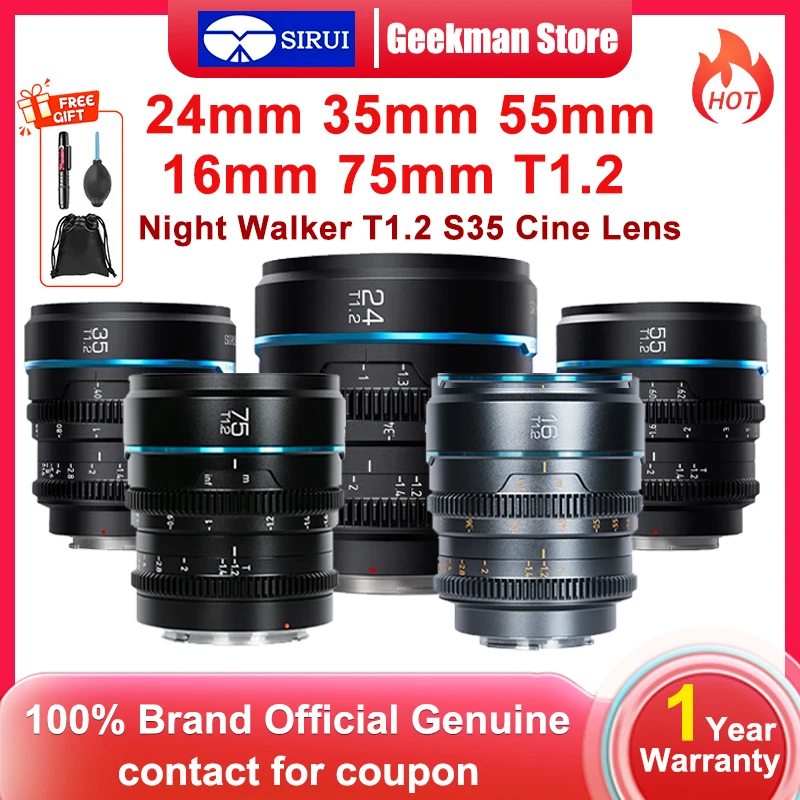 SIRUI NightWalker 24 مللي متر 35 مللي متر 55 مللي متر 16 مللي متر T1.2 S35 ليلة ووكر سين عدسة لسوني E فوجي X كانون RF الأحمر كومودو RF Lumix MFT M4/3