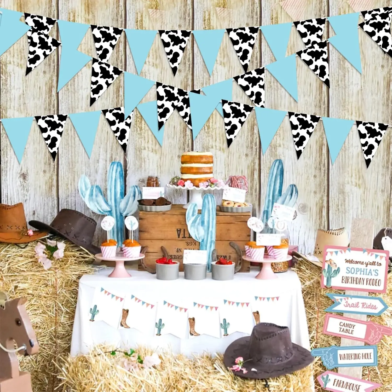 Western Cowboy Party Banner Cow Bandana Pennant Bunting Banner Wild West Theme BabyShower Party Supplies Farm Animal Cow Garland