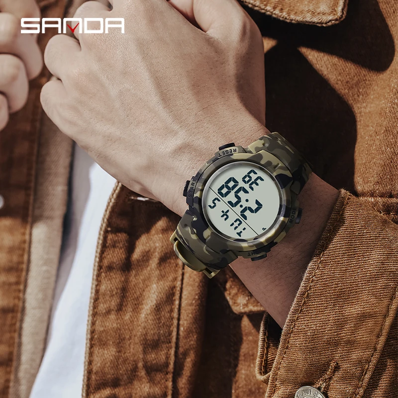 SANDA Series Electronic Men Watch Sport Multi functional Fashion Cool Waterproof LED Luminous Digital Men WatchesNew Camouflage