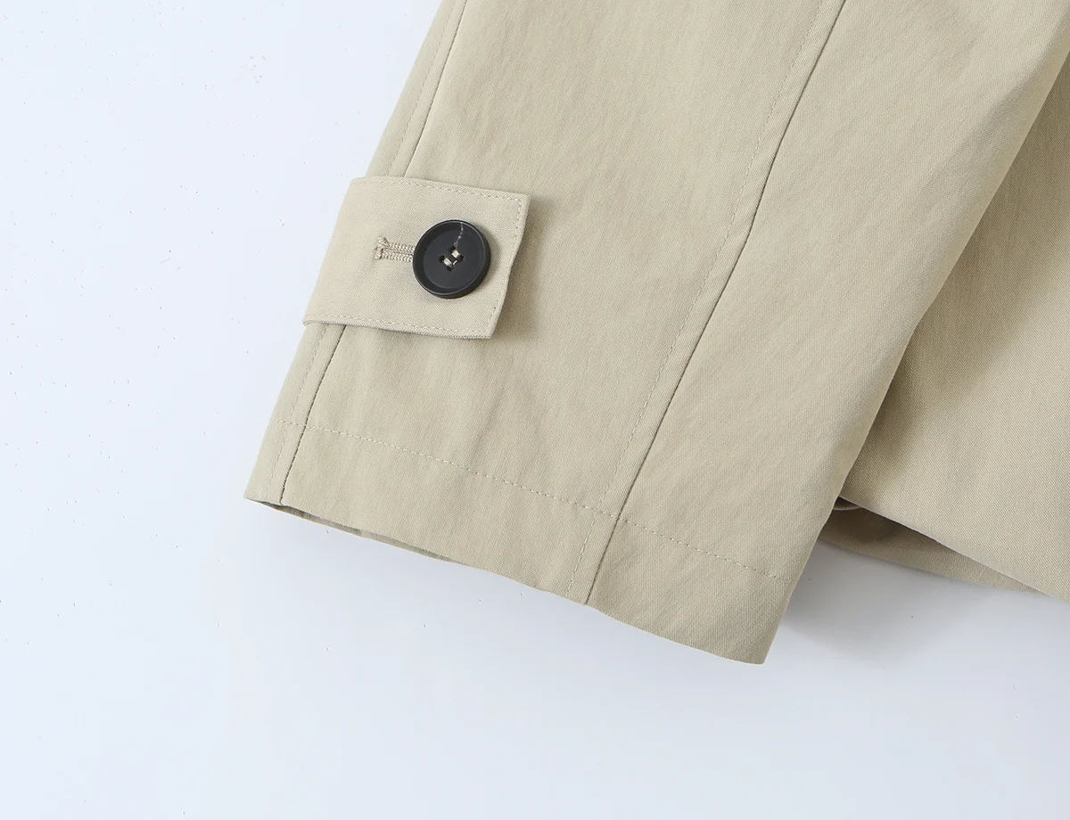 Damen-Trenchcoat mit Reverskragen, schick, verstellbarer Doppelzugband-Taille, Ein-Knopf-Verschluss, einfarbig, modisch, lässig – Detail 10