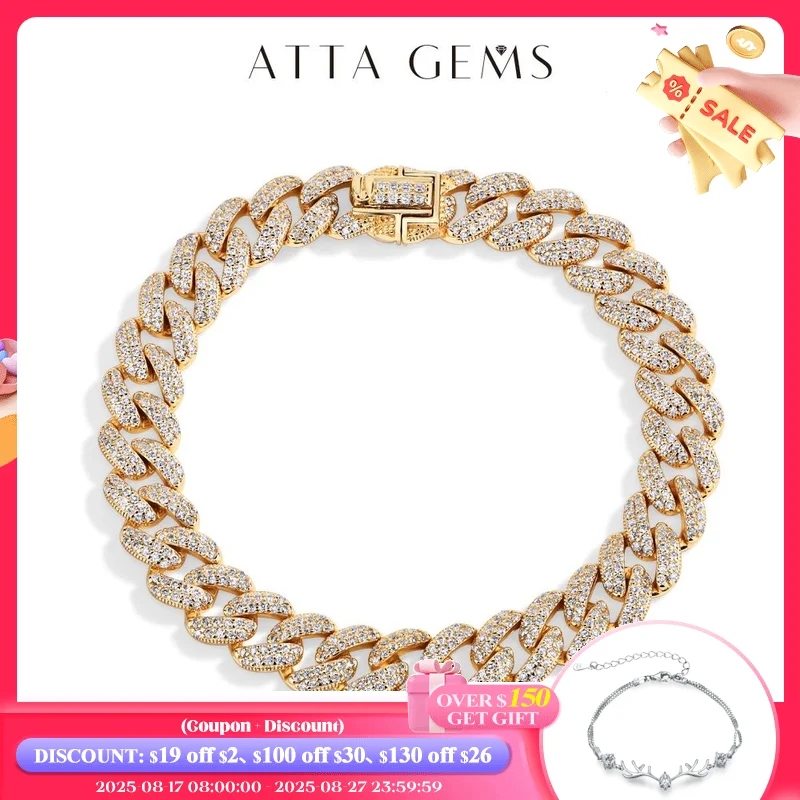 

ATTAGEMS S925 Silver Moissanite Cuba Chain for Man Women 18K Gold Plated Full D VVS1 Color Tennis Bracelets Top Quality Jewelry