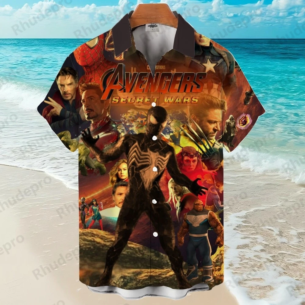 

Disney 2025 New 3D Printing The Avengers Superhero Men's Hawaiian Shirt Summer Fashion Street Trend Retro Boutique Tops