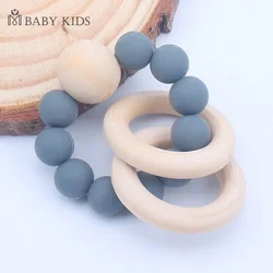 Baby Nursing Bracelets Teether Toys Silicone Beads Wooden Beech Ring Beads Teething Wood Rattles Fidget Toys Newborn Accessories