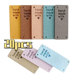 20Pcs Handmade Labels for Clothes Made with Letter Leather Tags Hand Made Label for Hats Knitting Tags DIY Sewing Accessories