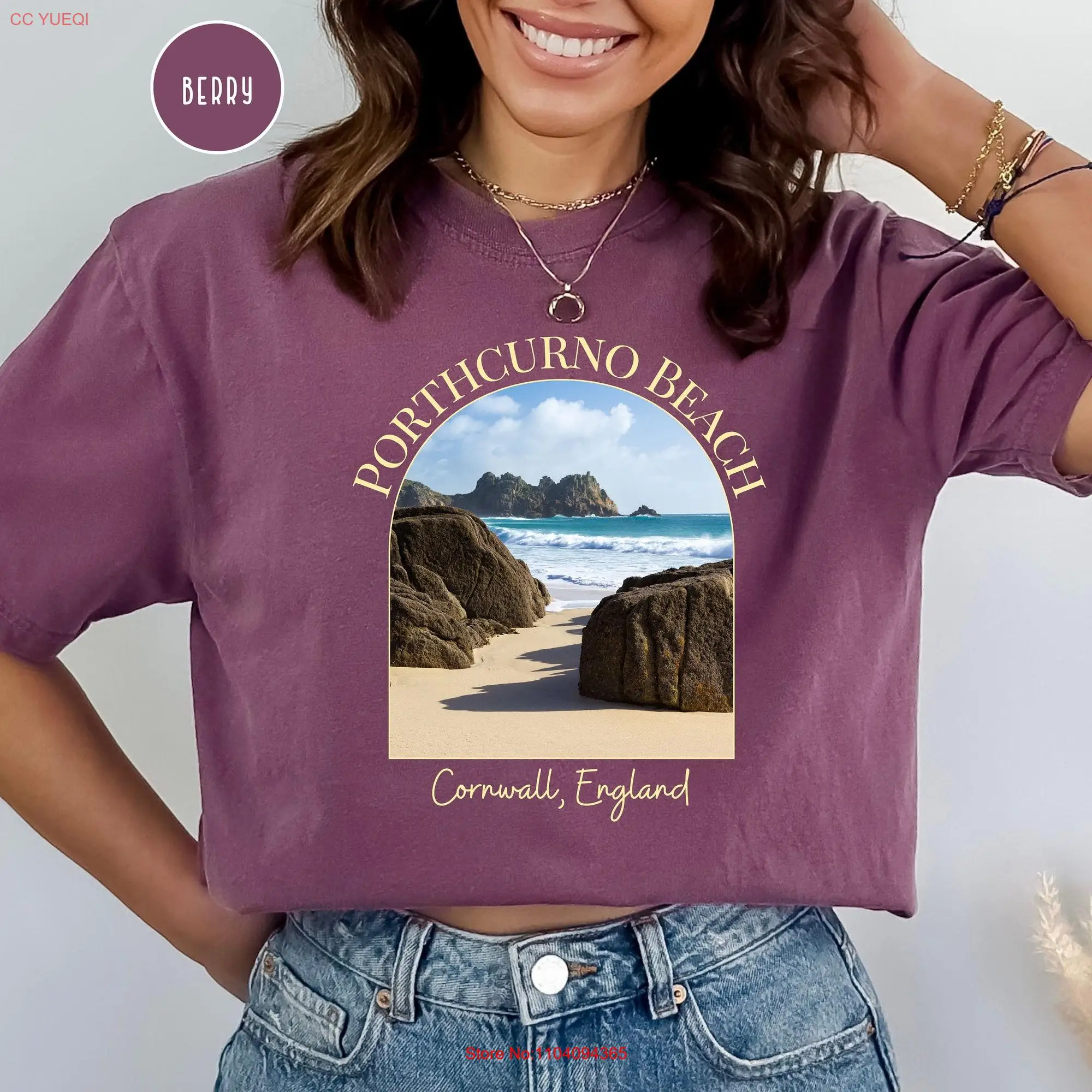 Porthcurno Beach Vacation T Shirt Cornwall Comfort Colors Coastline England Travel long or short sleeves