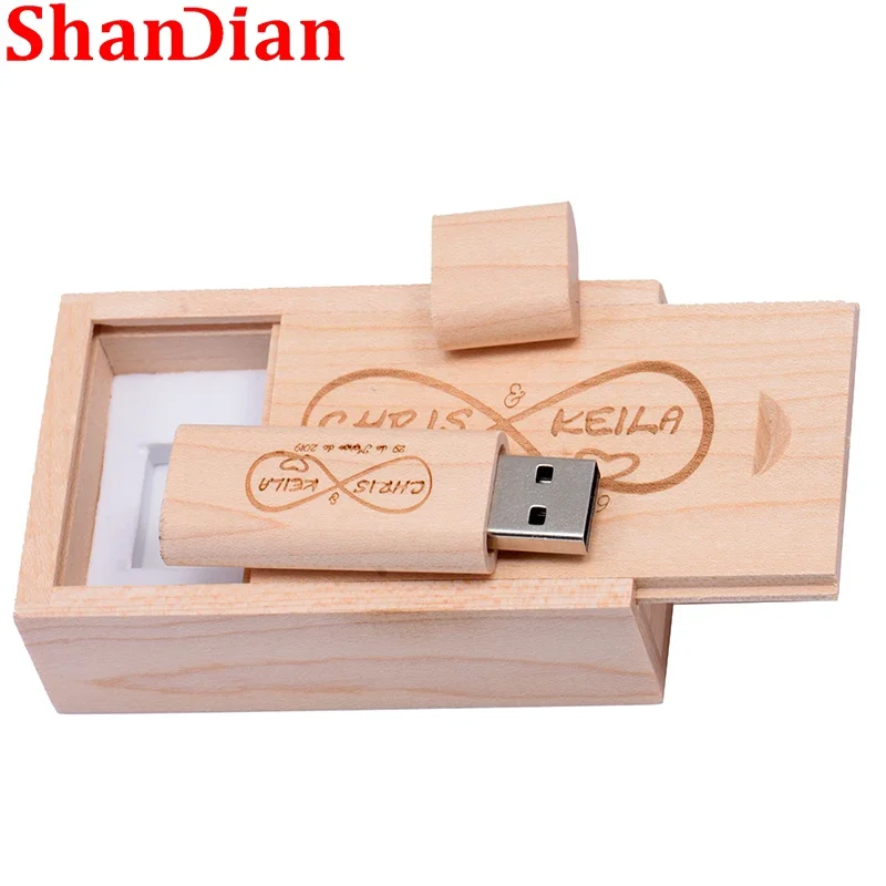 Clé USB en bois avec logo personnalisé gratuit, clé USB 128, clé USB de photographie, cadeau de mariage, disque U en érable, 32 Go, 64 Go, 16 Go, 2.0 Go