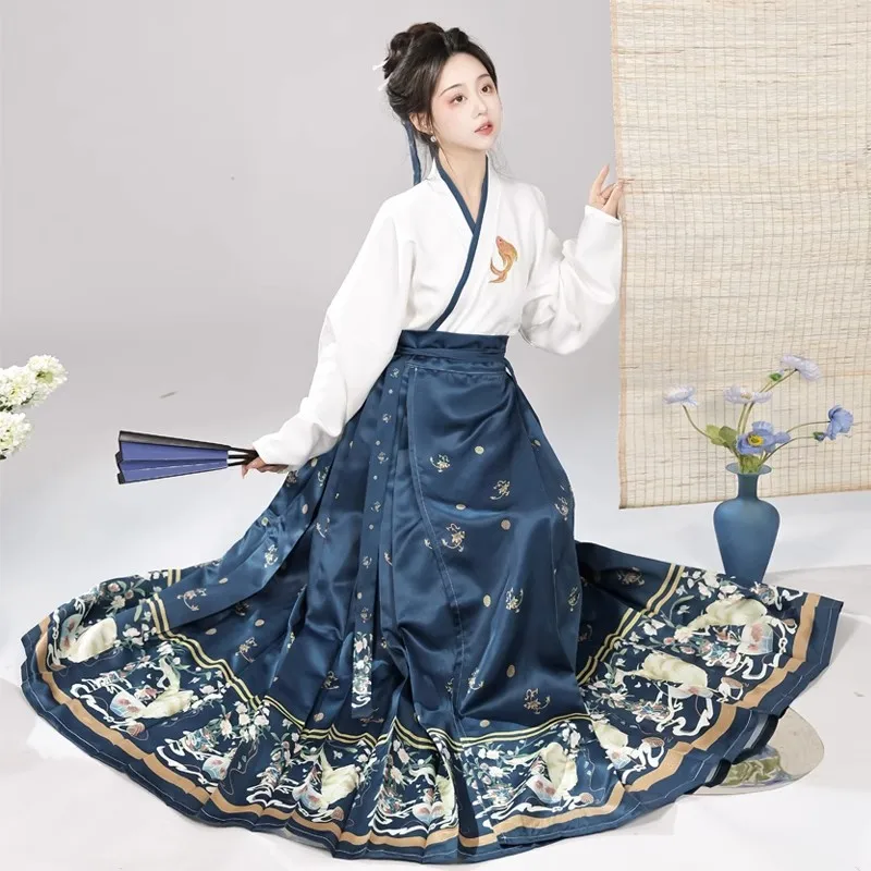 10 ألوان Hanfu تنورة وجه الحصان المرأة الصينية التقليدية خمر الطيات تنورة متعددة الألوان مجموعات 2023 العمل الشارع الشهير مطوي #5