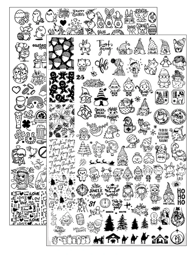 Halloween Nail Stamping Plates Valentine's Day Flowers Cartoon Animals Nail Art Plates Stainless Steel Nail Art Plate Stencil