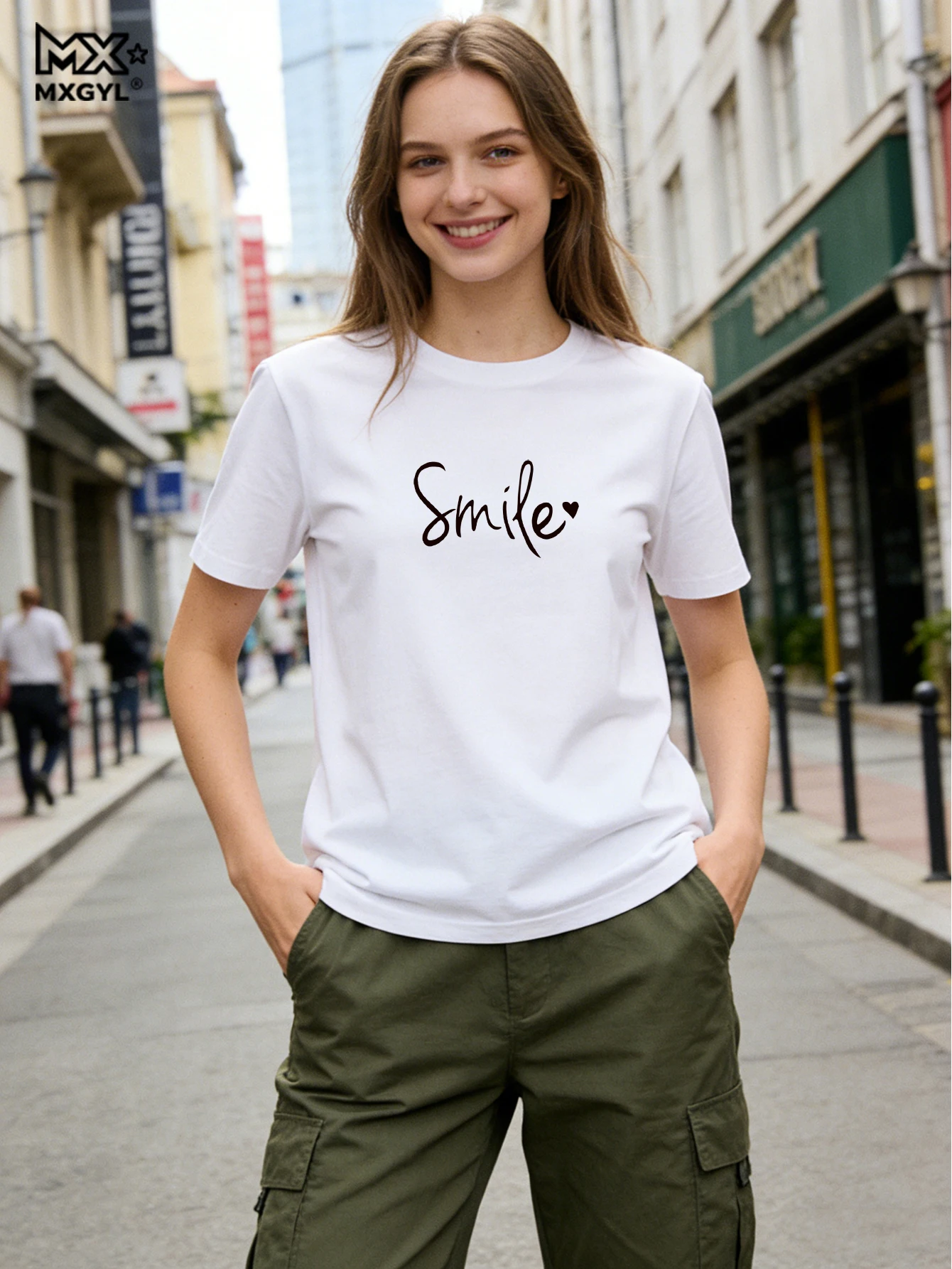 

Smile Heart Print Women T Shirt Short Sleeve O Neck Loose Casual Women Tshirt Ladies Tee Shirt Tops Clothes Camisetas Mujer