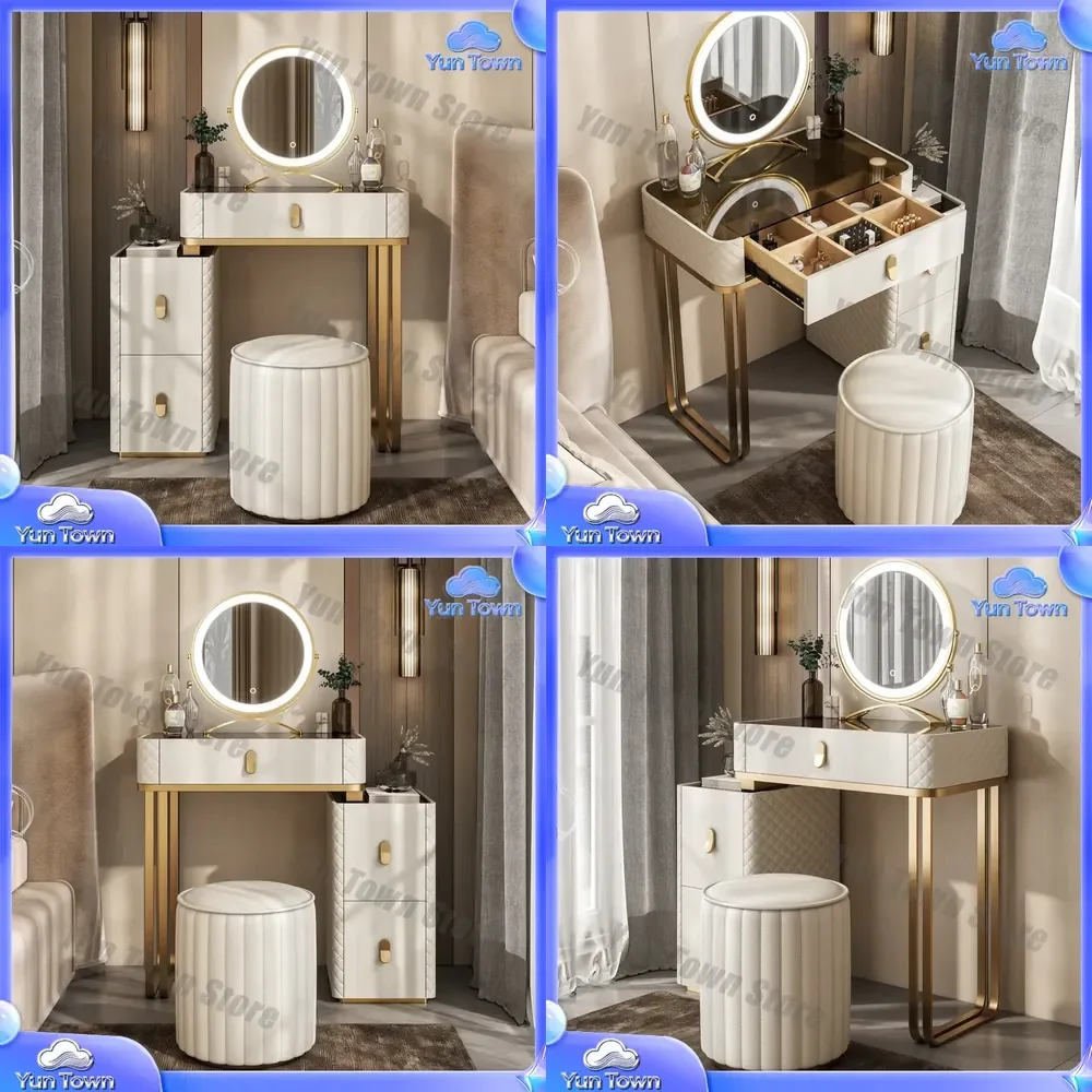 for small apartment bedroom dresser tempered glass storage cabinet modern simple light luxury makeup table 2022 new