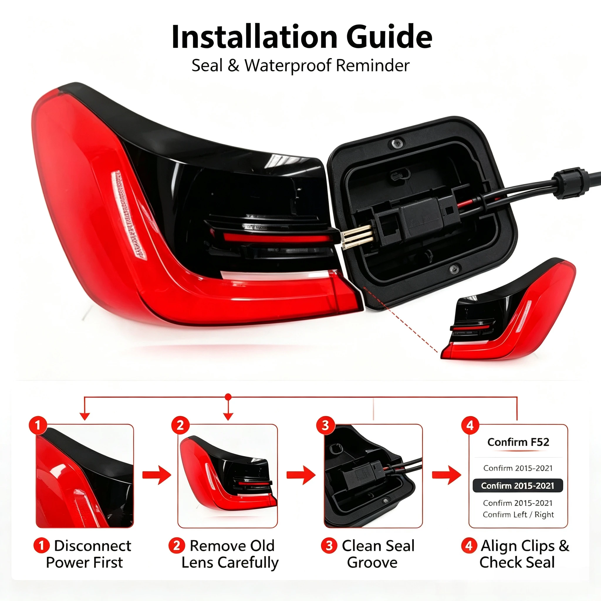 Moggic Rear Tail Light Lens Cover For BMW 7‑Series G11 G12 2019‑2021, Rear Taillight Lamp Mask Shell