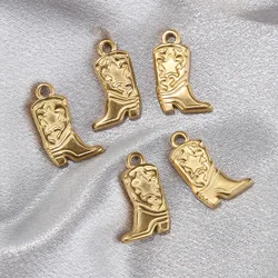 5pcs Cowboy Boots Charms Stainless Steel Pendants with Star Pattern for Jewelry Making Handmade Necklace Supplies Crafts Gifts