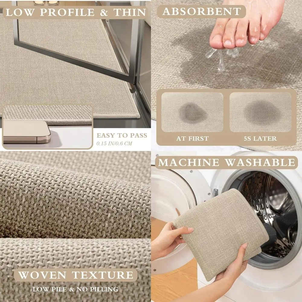 

2-Piece Beige Bathroom Rug Set: Absorbent, Non-Slip, Washable Mats for Toilet and Floor (17x24 + 17x47)