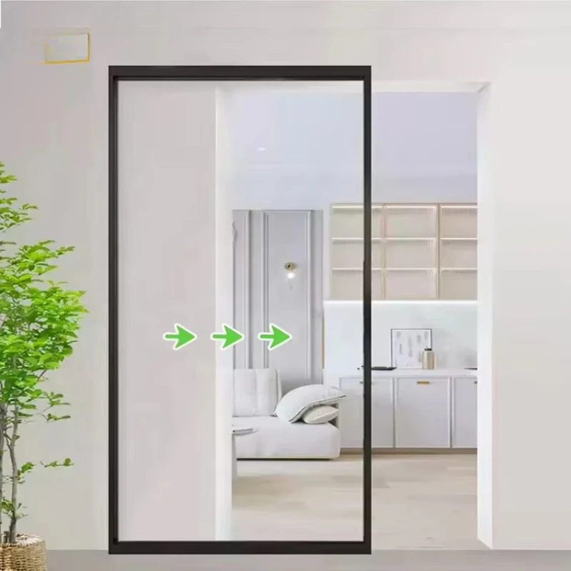 Hidden Track Single Doors Set Barn Style Aluminium Glass Invisible Rail Magic Sliding Door System With Mirror Finish