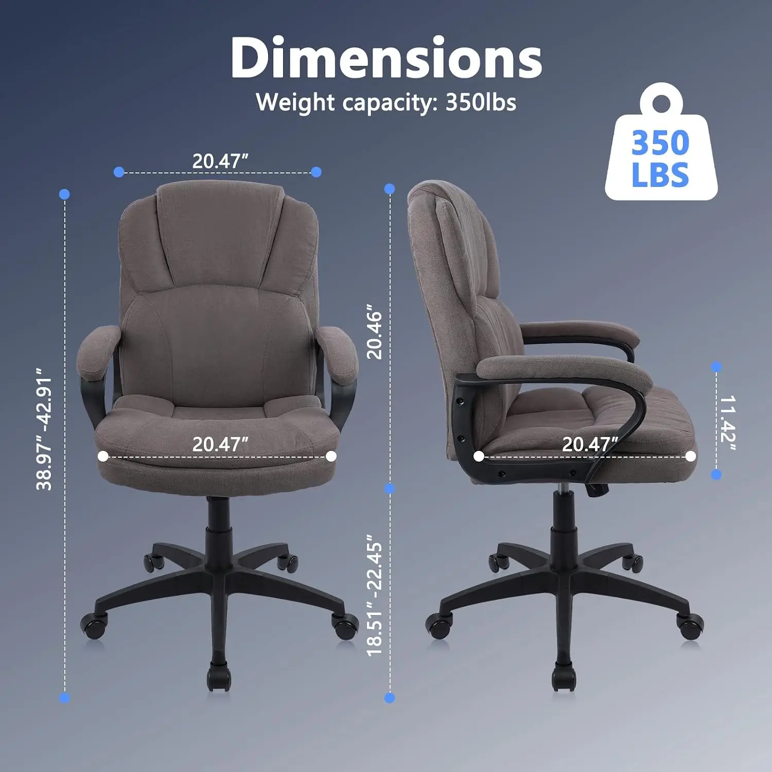 Brown Cloth Office Chair Fabric Covered Desk Chair, Adjustable Height Swivel Chairs Ergonomic Executive Chair with Arms and Whee