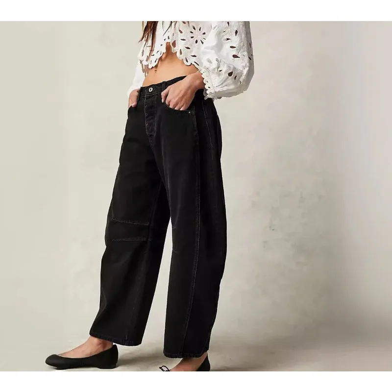 

Женские свободные широкие джинсы с высокой талией, джинсовые брюки с вырезом, драпировка, летний новый стиль, европейский размер