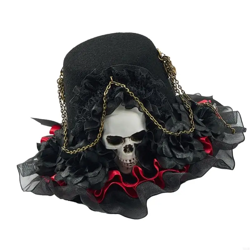 Steampunk Charm Haarnadel mit Rüschenbesatz Detail Gothic Süße Mode Kopfbedeckung Dunkles Haar Zubehör Geschenk Y08E – Detail 2