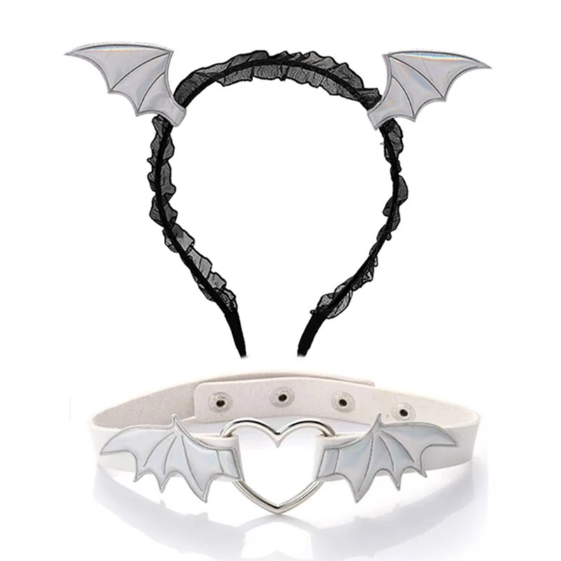 2pcs Cartoon Bat Wing Headband Choker Cosplay Costume Set Hair Clip Headdress Y1QD
