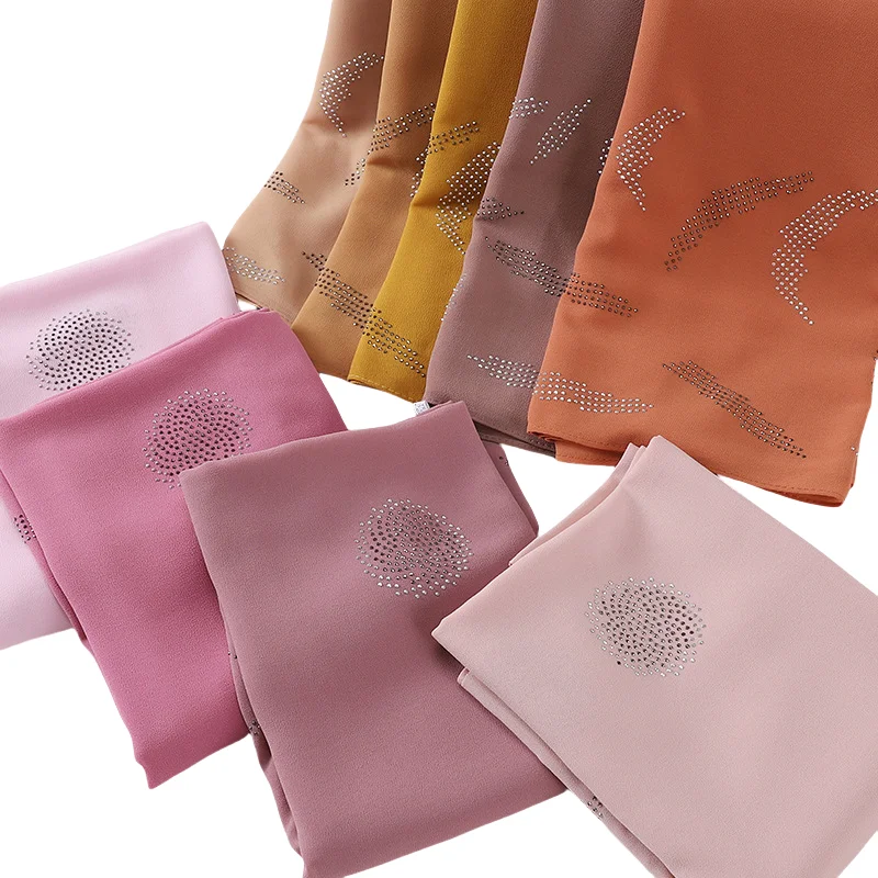 Mode Stijl Moslim Hijab Tudung Bawal Maleisië Vrouwen Turkije Sjaal Hoofddoek Blad Strass Chiffon Sjaal