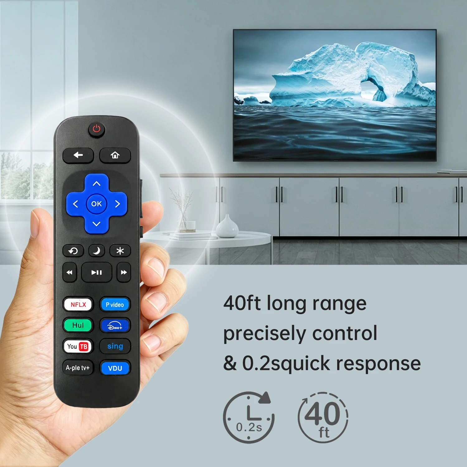 Wireless Smart Remote for Roku TV, with Netflix Prime Video Hulu Disney+ YouTube Sling TV Apple TV+ Vudu Shortcut Button