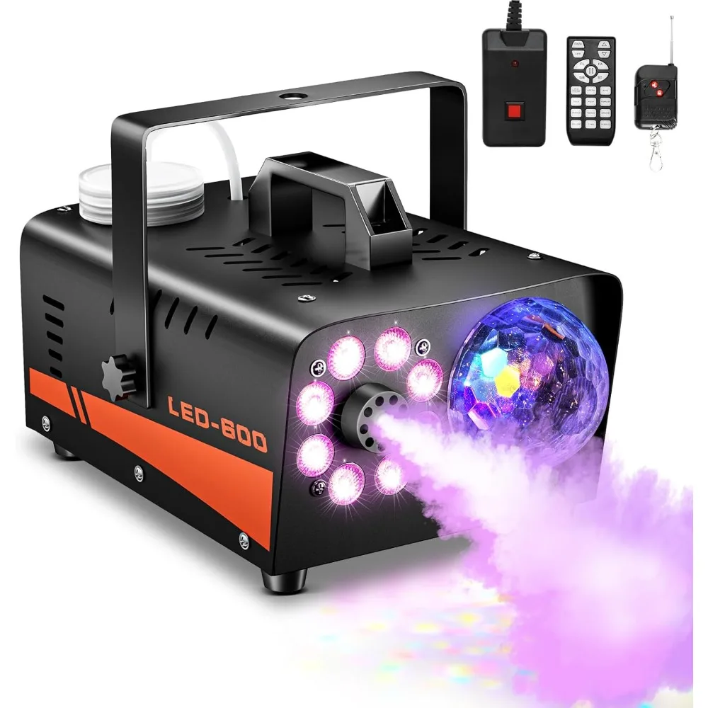 

Smoke Machine, Fog Machine with Disco Ball Lights, 600W and 3000CFM with 13 Colorful LED Lights Effect, Wireless Remote Control