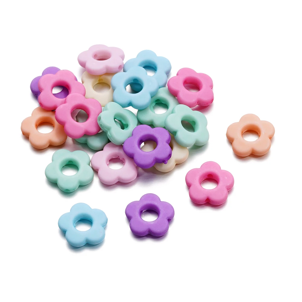 50pcs/Lot Multicolor Acrylic Hollow Flower Beads Loose Bead Spacer Connectors DIY for Jewelry Making Bracelet Earrings Crafts