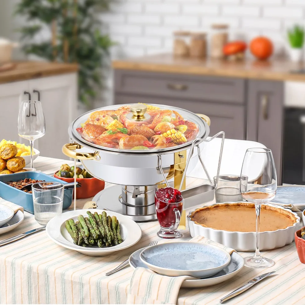 

2/4/6/8/10 X Chafing Dish Buffet Set Round w/ Glass Lid & Holder Stainless Steel