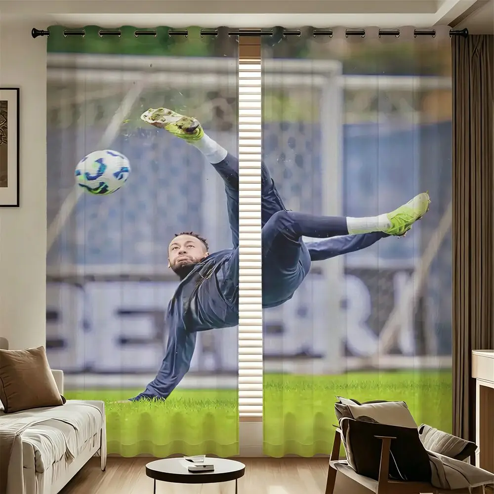 Overhead Kick Athlete Printed Curtains 2 Panels Light Blocking Rate 85% Darkening Youth Sport Game Room Window Shade