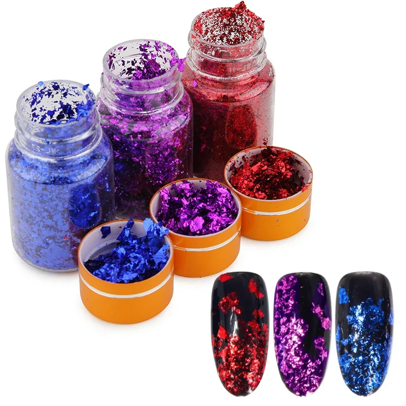Złoto srebro fioletowy Manicure płatki brokatu nieregularne folie aluminiowe holograficzne ozdoby do paznokci do kreatywnego projektowania paznokci