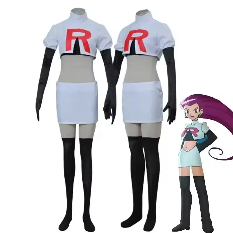 Anime Jessie und James Cosplay Kostüm Team Rocket Jessie Musashi James Kojirou Halloween Cosplay Kostüm Komplettset Damen Herren