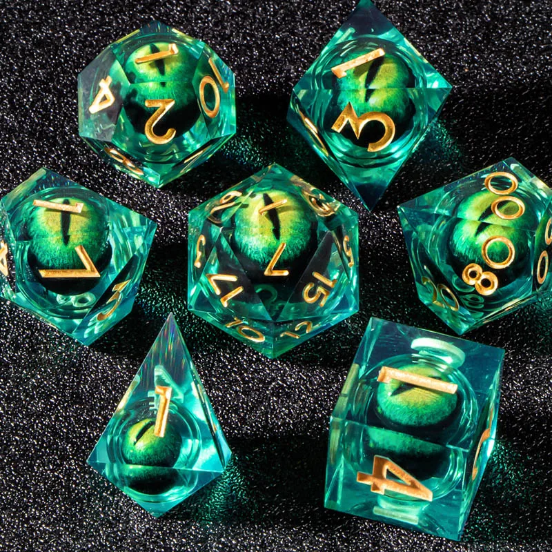 

D&D Dice Set DND for Dungeon and Dragon, Sharp Edge Resin Liquid Core Dice, Role Playing RPG D and D Dice D20 D12 D10 D8 D6 D4