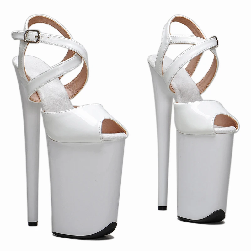 Leecabe 23センチメートル/9インチパテントpuアッパー厚底靴セクシーなダンスシューズサンダルポールダンスシューズ