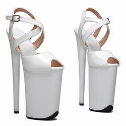 Leecabe 23CM/9 pulgadas charol PU zapatos de plataforma superior zapatos de baile sexis tacones altos sandalias zapatos de baile de barra
