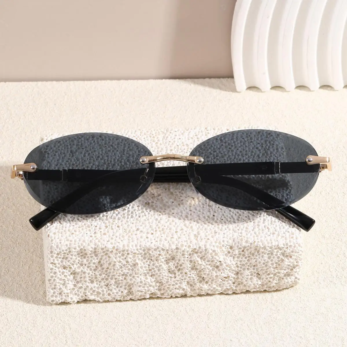 Trendige Sonnenbrille mit geschnittenem Rand, personalisierbar, ovaler Rahmen, neue rahmenlose Spicy Girl Hip-Hop-Sonnenbrille, Metall-DAMEN-Sonnenbrille, Herren-Su – Detail 14