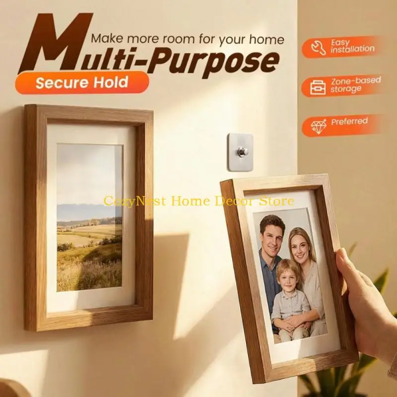 92MF Rustproof Metal Photo Hanger Tool No Drilling Wall Hook Strong Adhesive Photo Frame Hook For Living Room And Bedroom