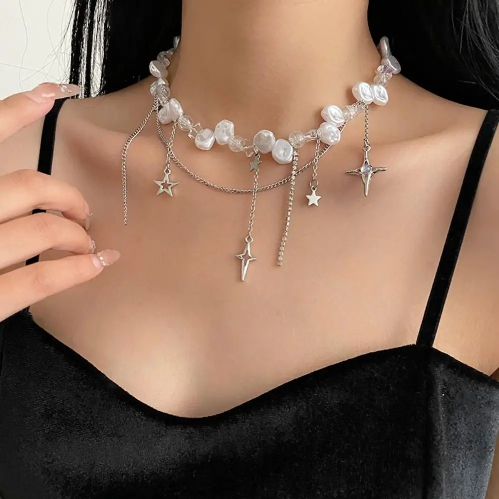 Collar Bone Chain Baroque Choker Necklace Overlay Beads Pearl Chain Choker Jewelry Korean Style Star Clavicle Chain Girls