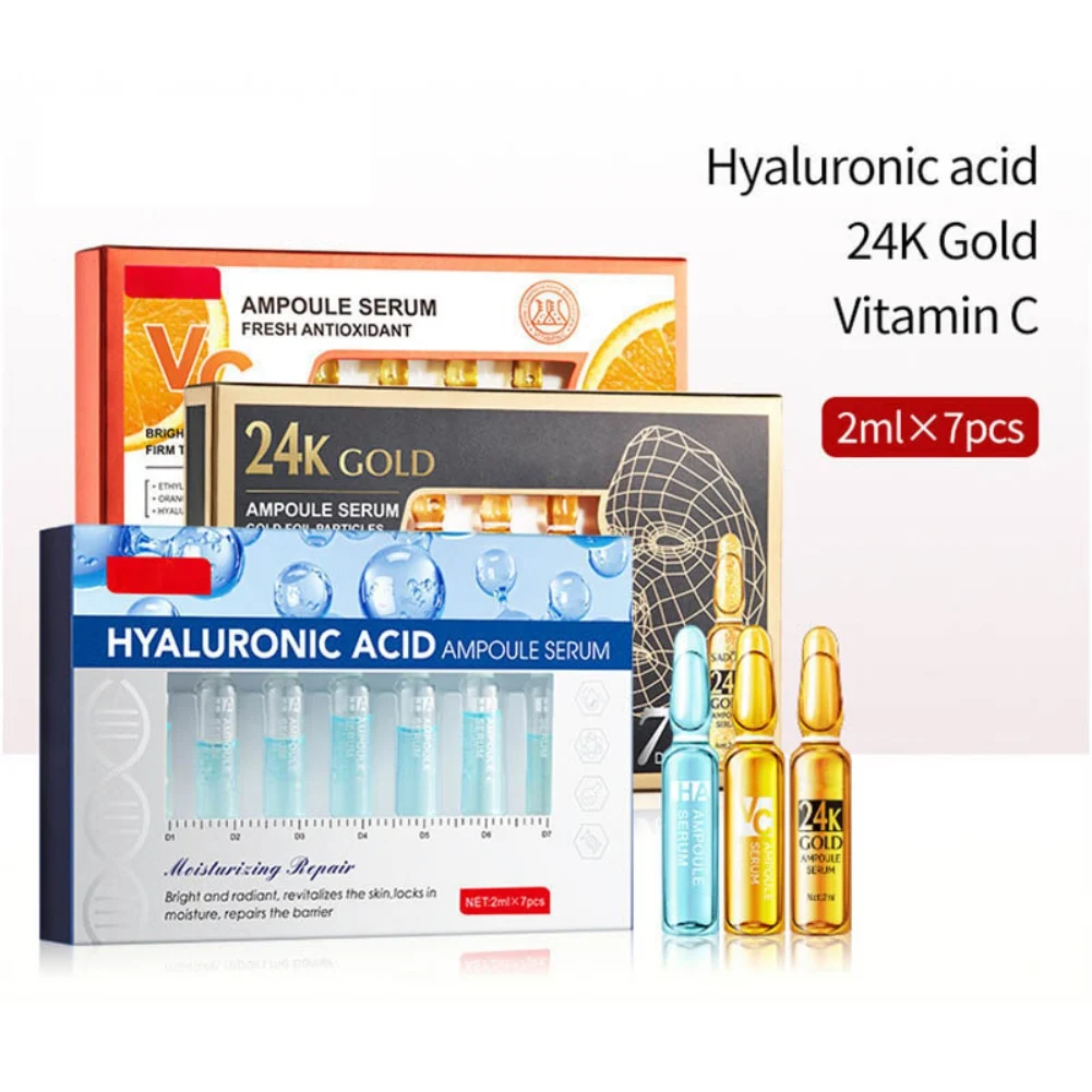 2ml×7pcs 24K VC Hyaluronic Acid Ampoule Serum Anti-Aging Serum Concealer Skin Care Lotion BB Whitening Essence