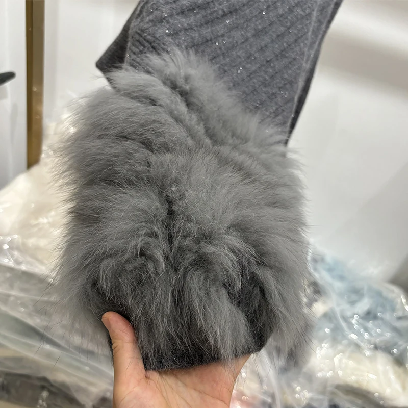 2025 frauen Herbst Grau Echt Fox Pelz Gestrickte Mantel Echtpelz Frühling Fledermaus Ärmel Pullover Tragen